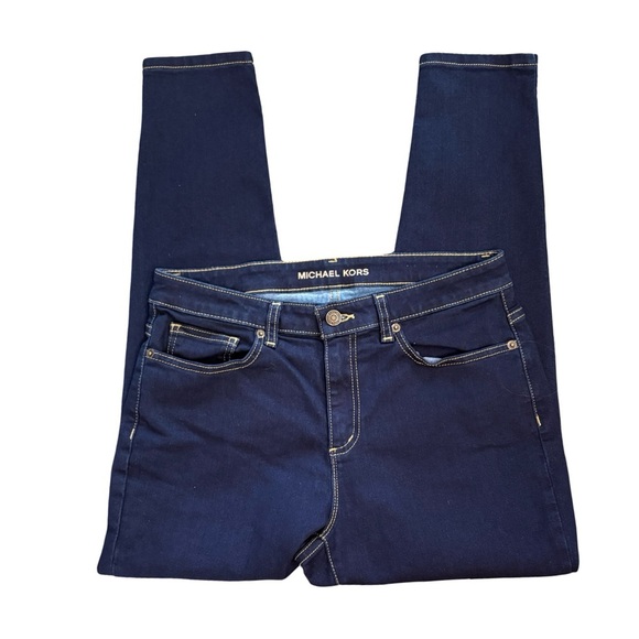 Michael Kors Izzy Mid Rise Cropped Skinny Dark Blue Stretch Denim Jean Size 10 - Picture 5 of 12